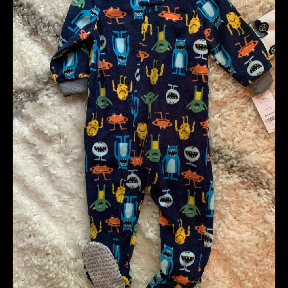 NWT CARTERS MONSTER FLEECE FOOTIE PJS 12 MONTH